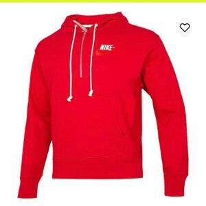 Nike Mens SZ M Embroidered Logo Half Zip Hooded Fleece Pullover Pocket Red